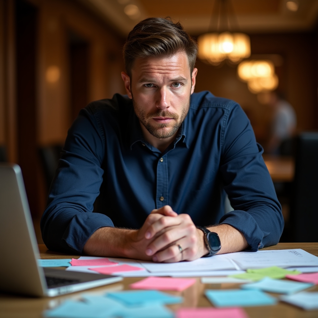 Adult with ADHD engaged in a focused planning session with visual scheduling tools spread on a table