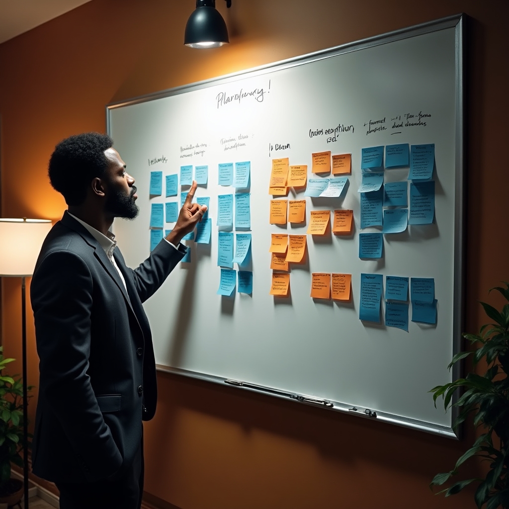 A structured workflow board with color-coded flexible task categories